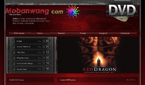红色酷炫经典DVD网页模板