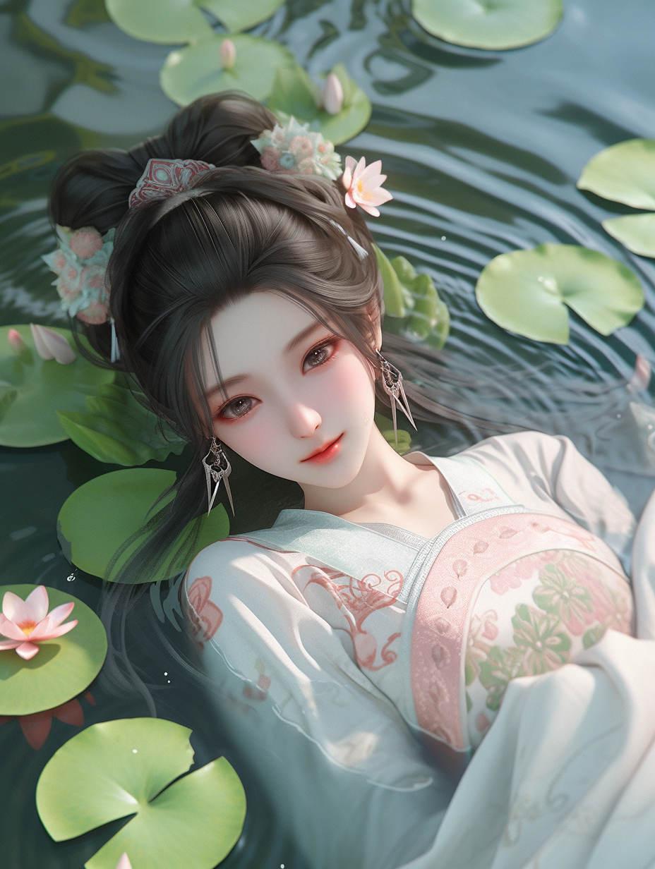 3d女孩在湖中游泳图片免费下载