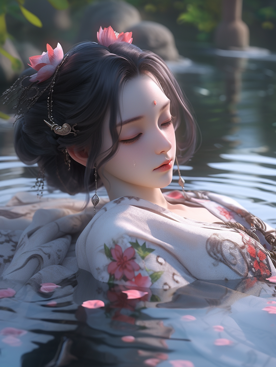 3d女孩在湖中游泳图片免费下载