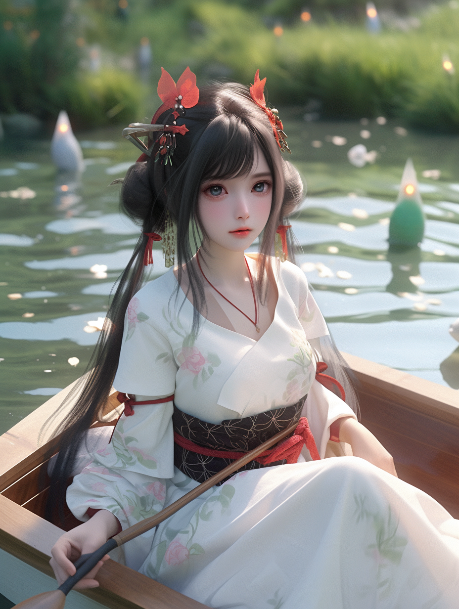 女孩在湖中游泳手机壁纸图片下载