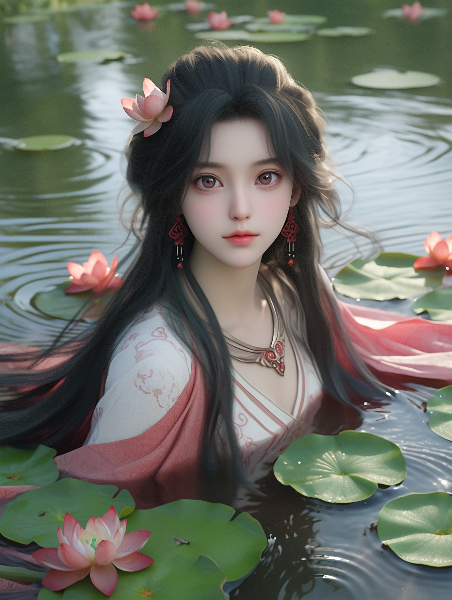 女孩在湖中游泳手机壁纸图片下载