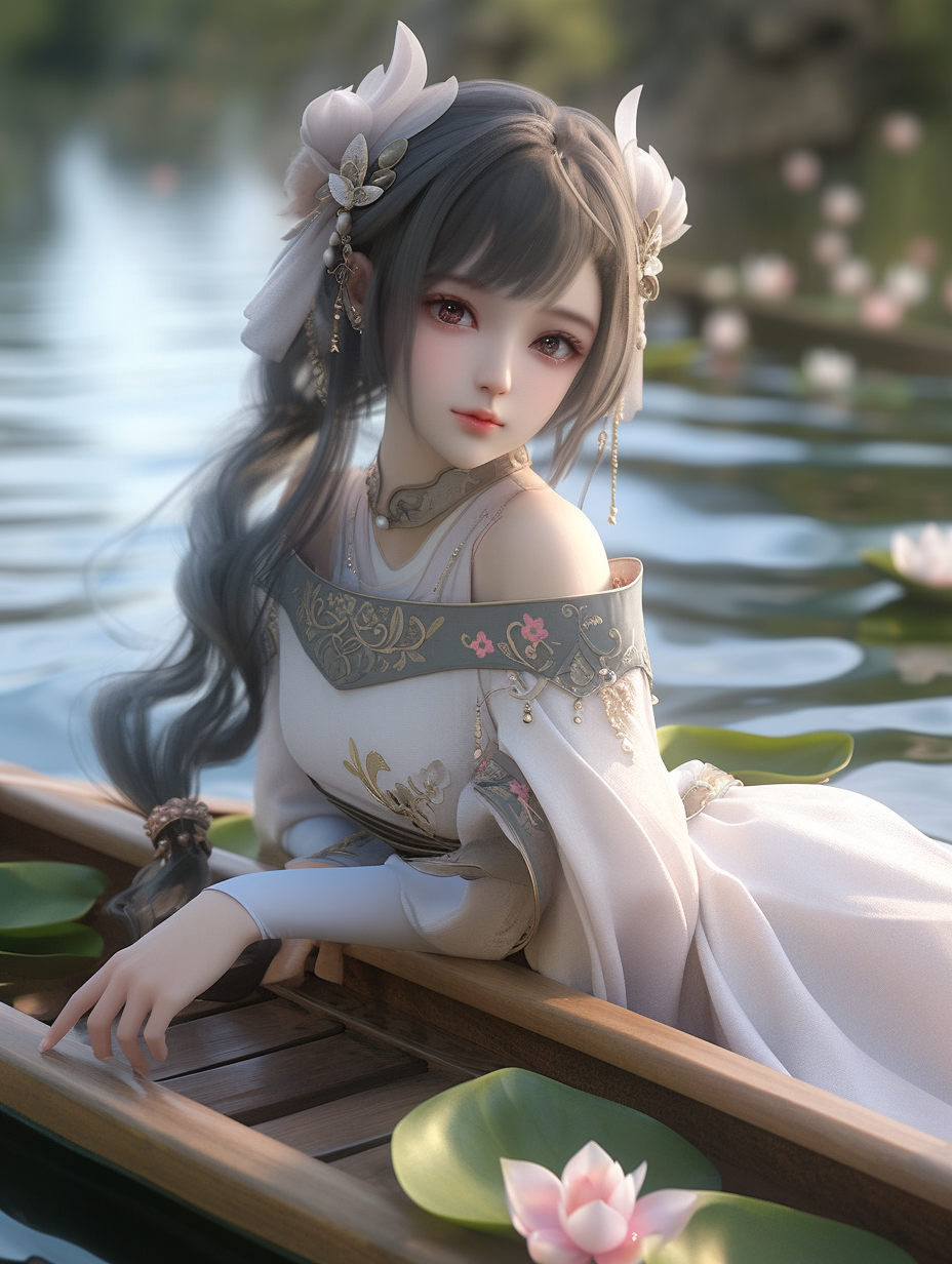 3d女孩在湖中游泳图片免费下载