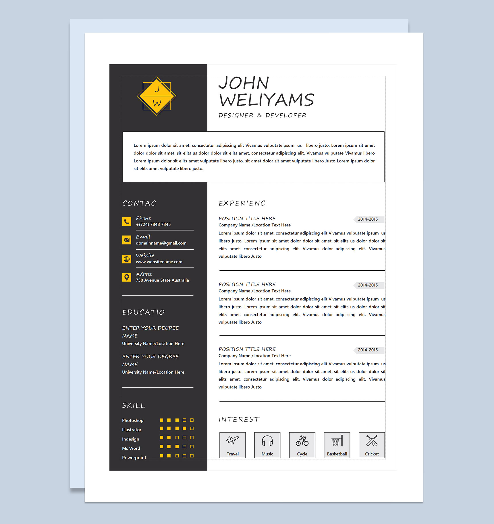 设计师和开发人员通用的求职简历个人简历Word模板