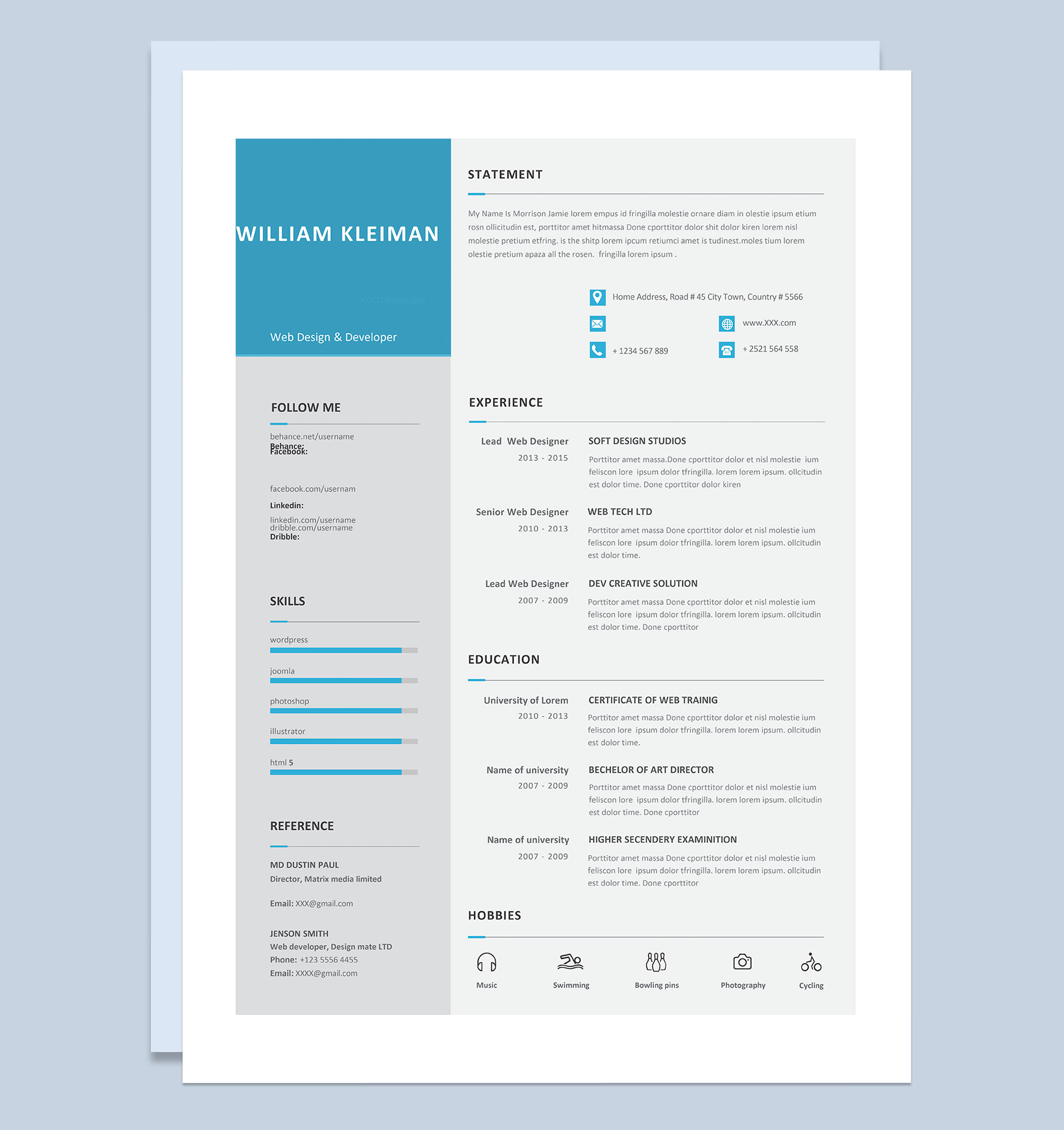 欧美风网页设计与开发者通用个人简历求职简历Word模板