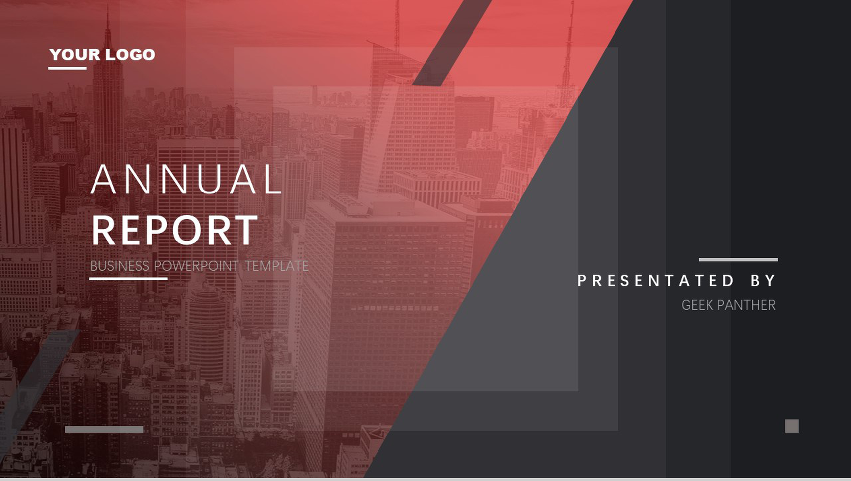 绯色高端斜排动态年终汇报PPT模板