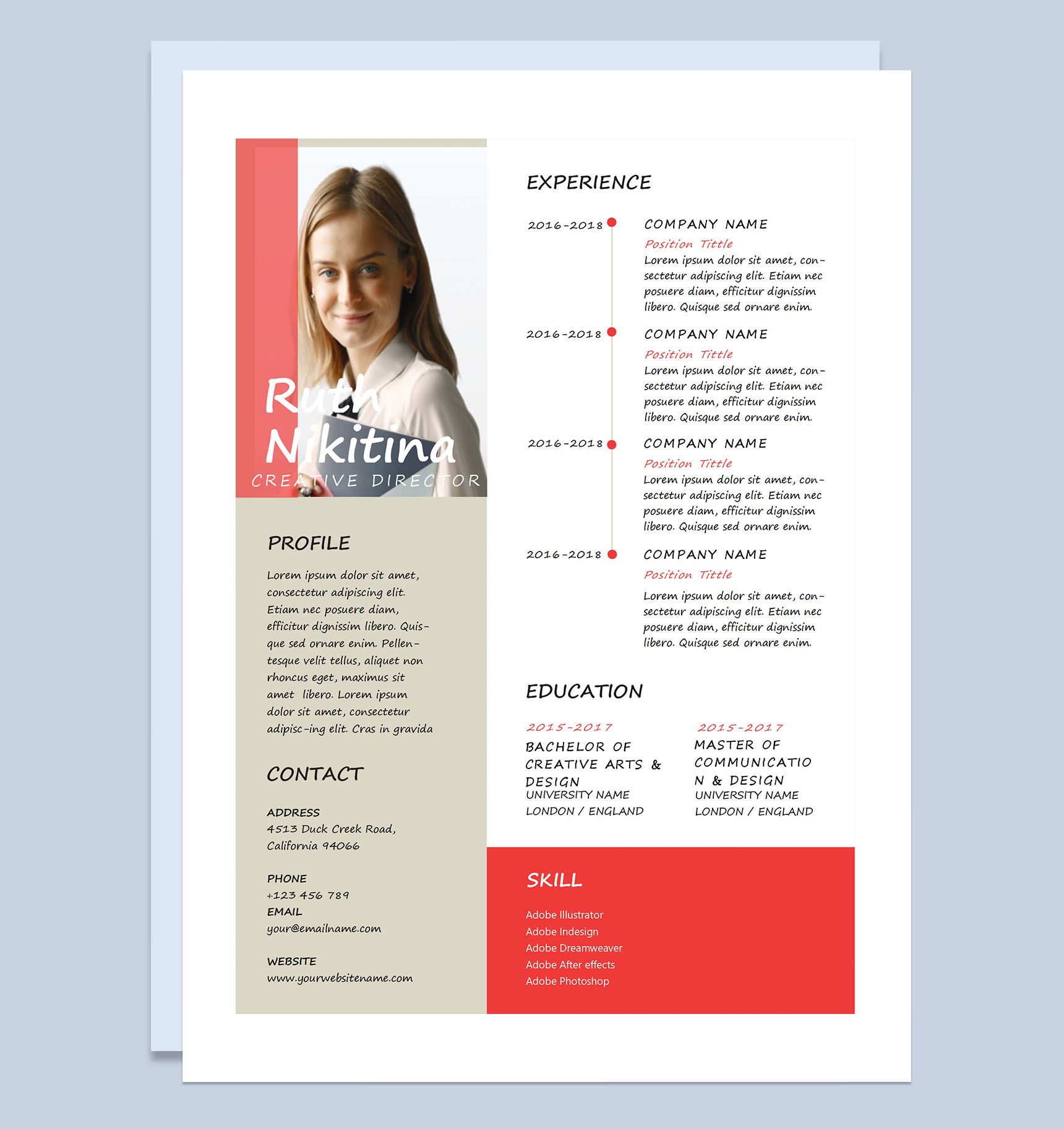 高端英文简历创意总监通用求职简历个人简历Word模板