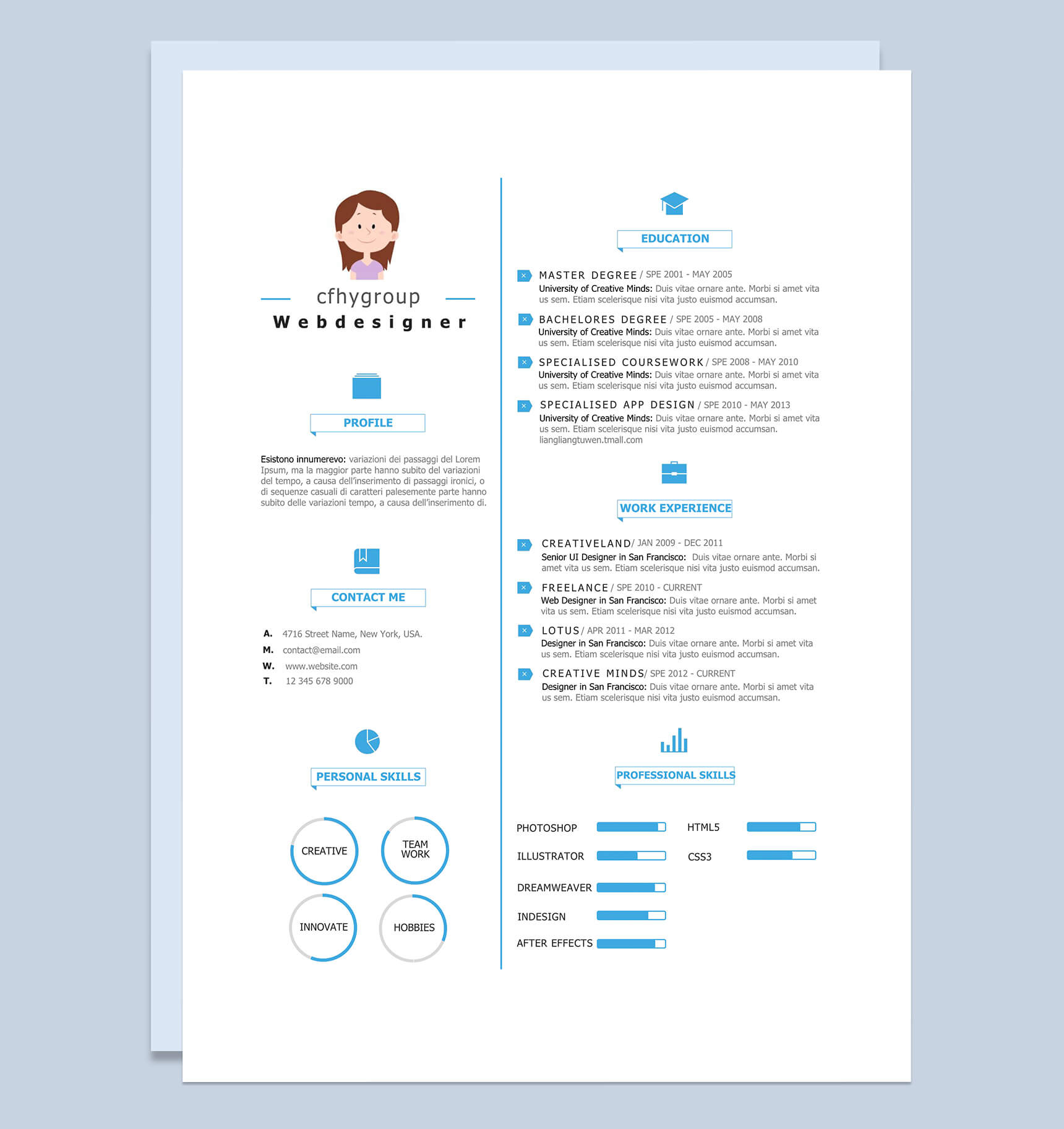 蓝色商务简约英文简历word竞聘模板