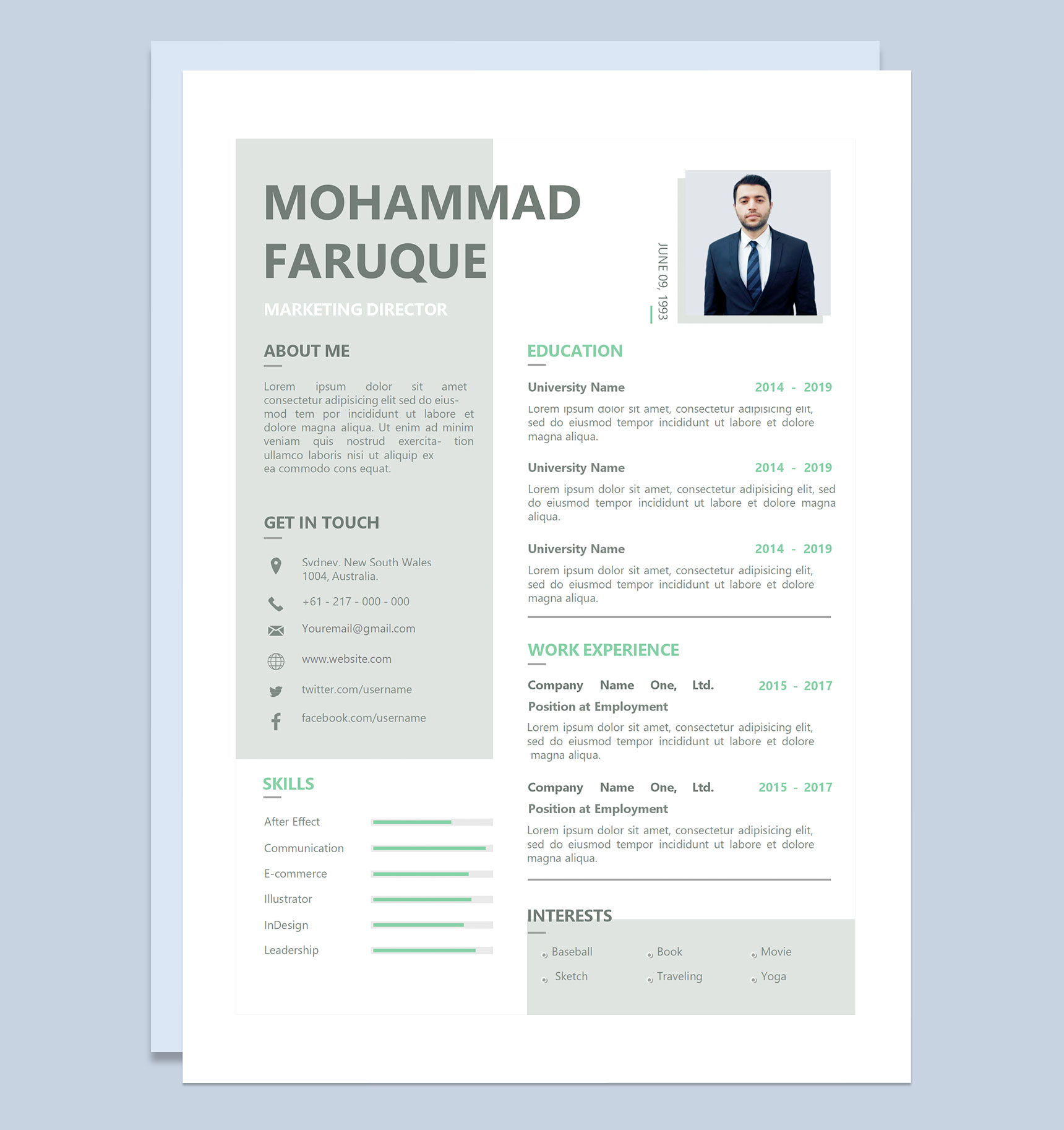 市场总监营销主管通用的个人简历求职简历Word模板