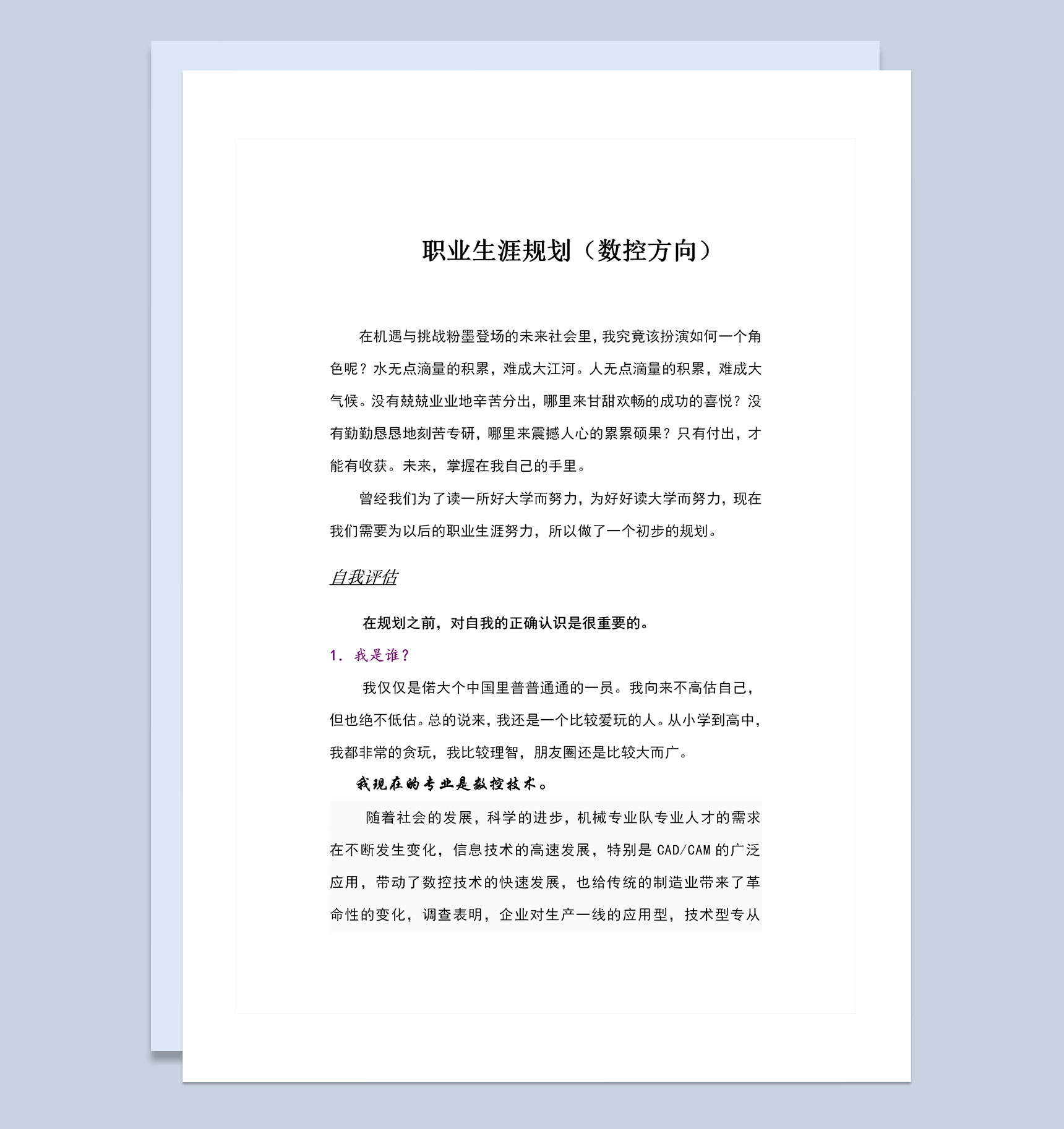 在校大学生通用的职业生涯规划书范本Word模板