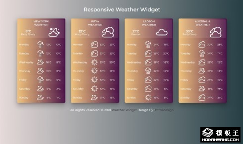 紫黄渐变天气小部件响应式网页模板