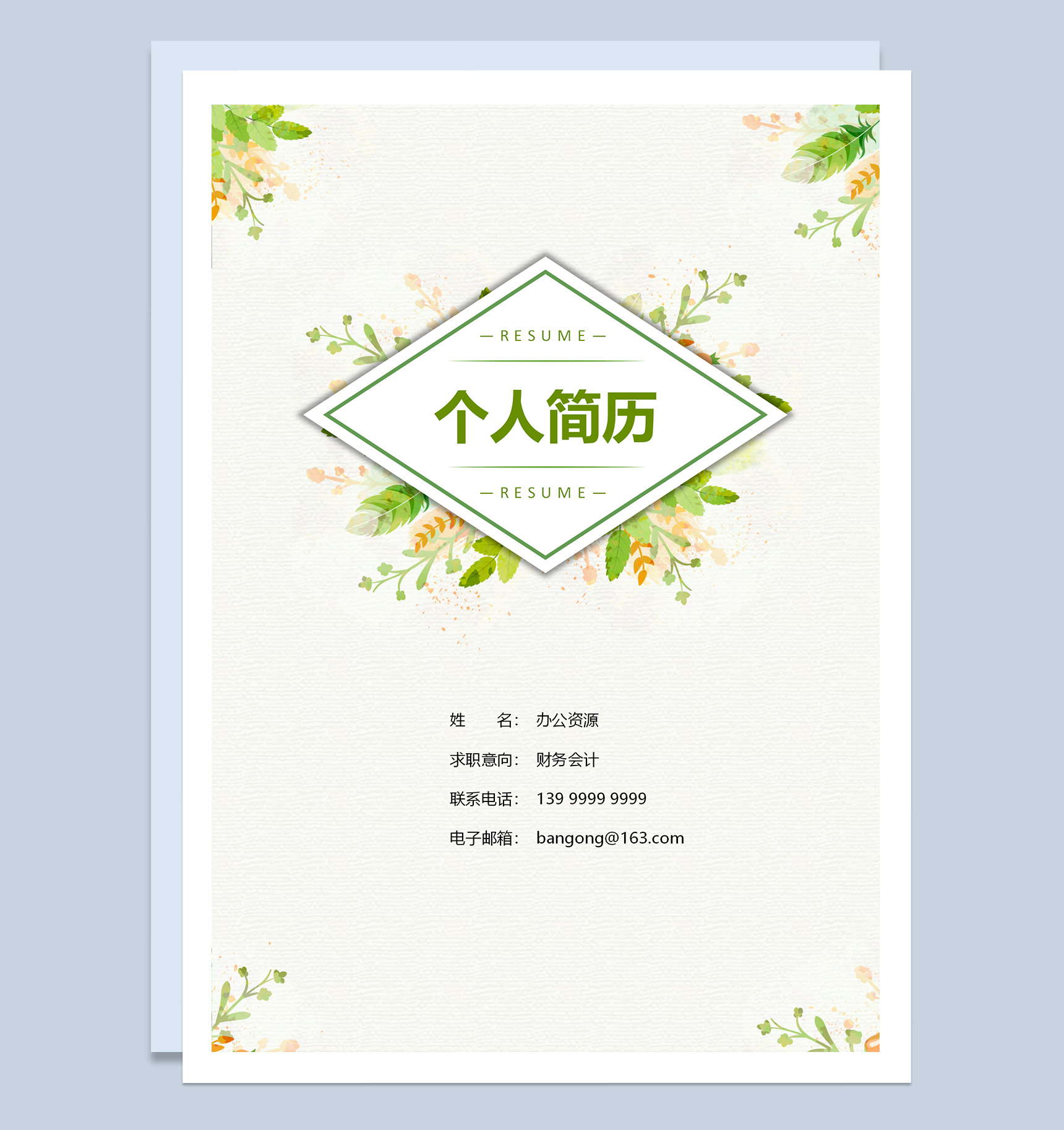 财务会计出纳求职应聘简历成套Word模板