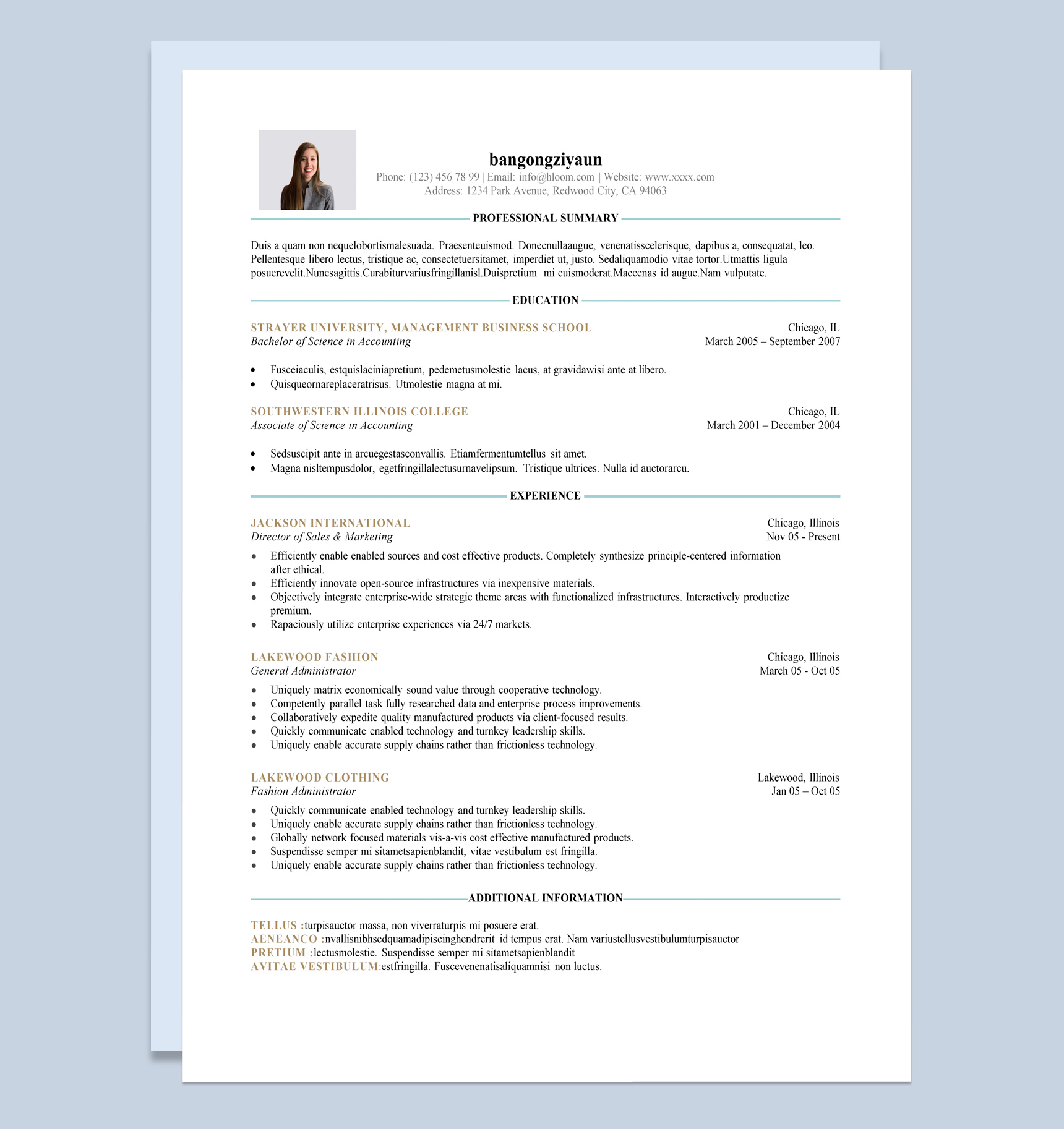 白色简约风格音乐老师个人求职英文简历Word模板