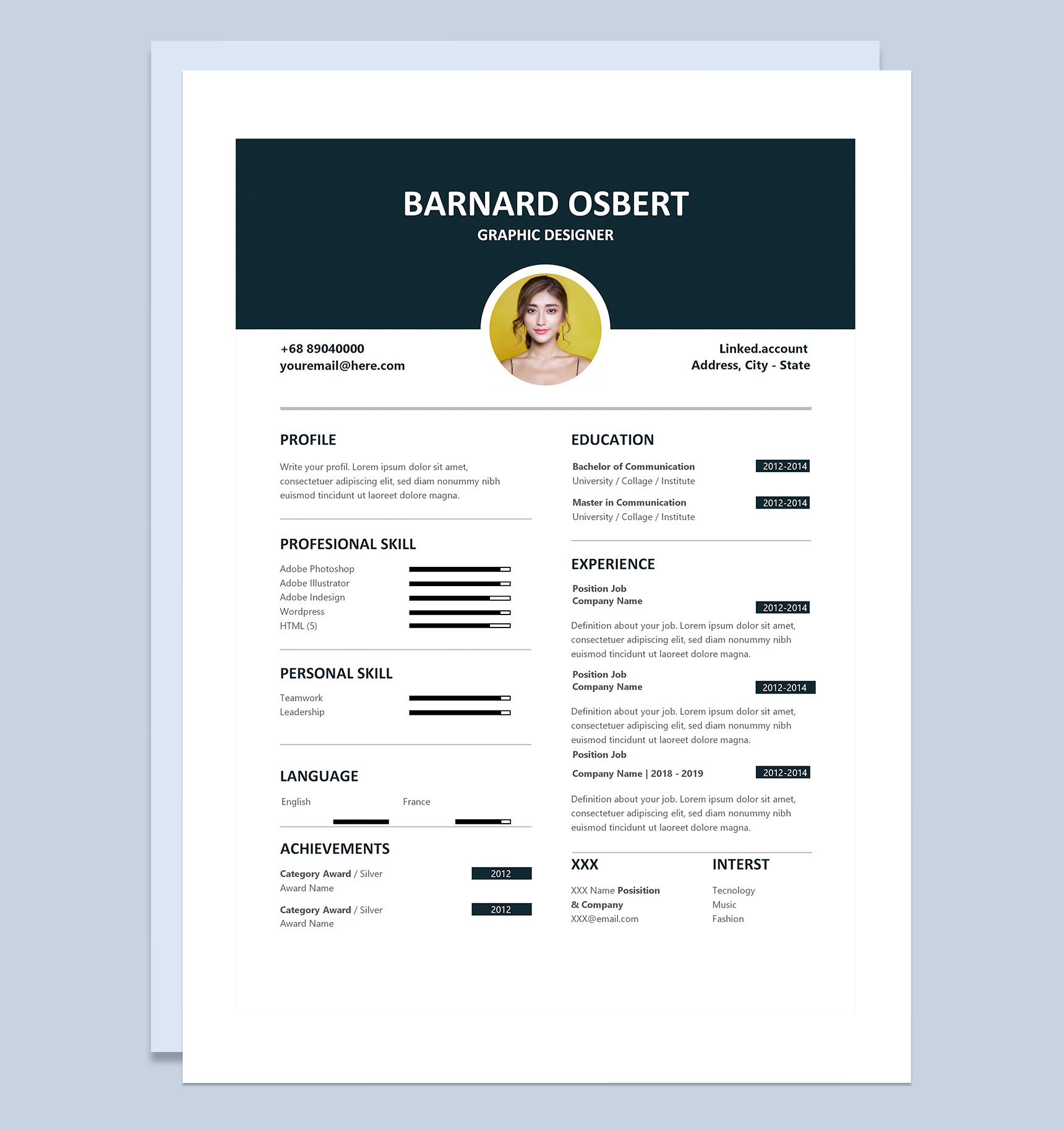 欧美风外企美术设计员求职通用英文简历Word模板