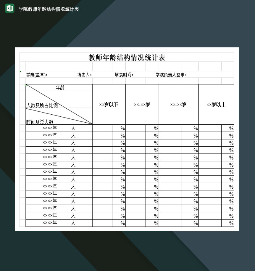 学院教师年龄结构情况统计表Excel模板