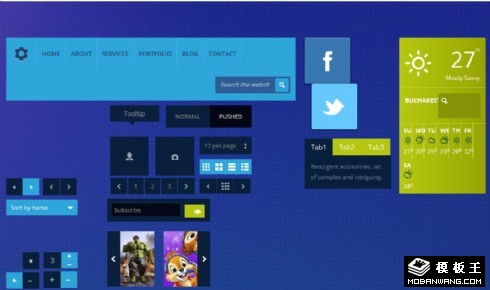 蓝色UIkit组件元素网页模板