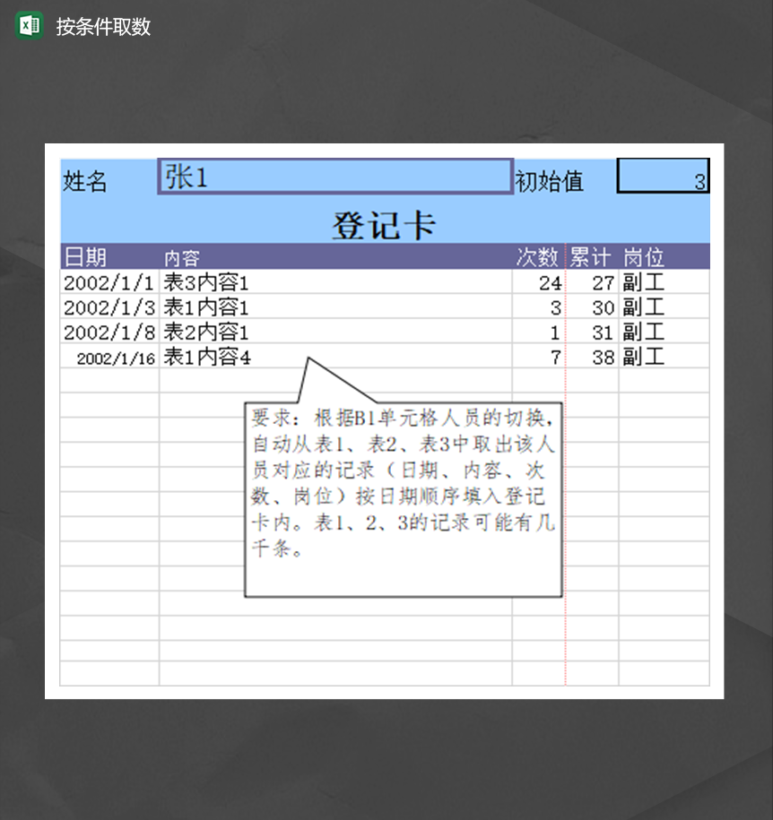 公司部门岗位数据统计详情表按条件取数Excel模板