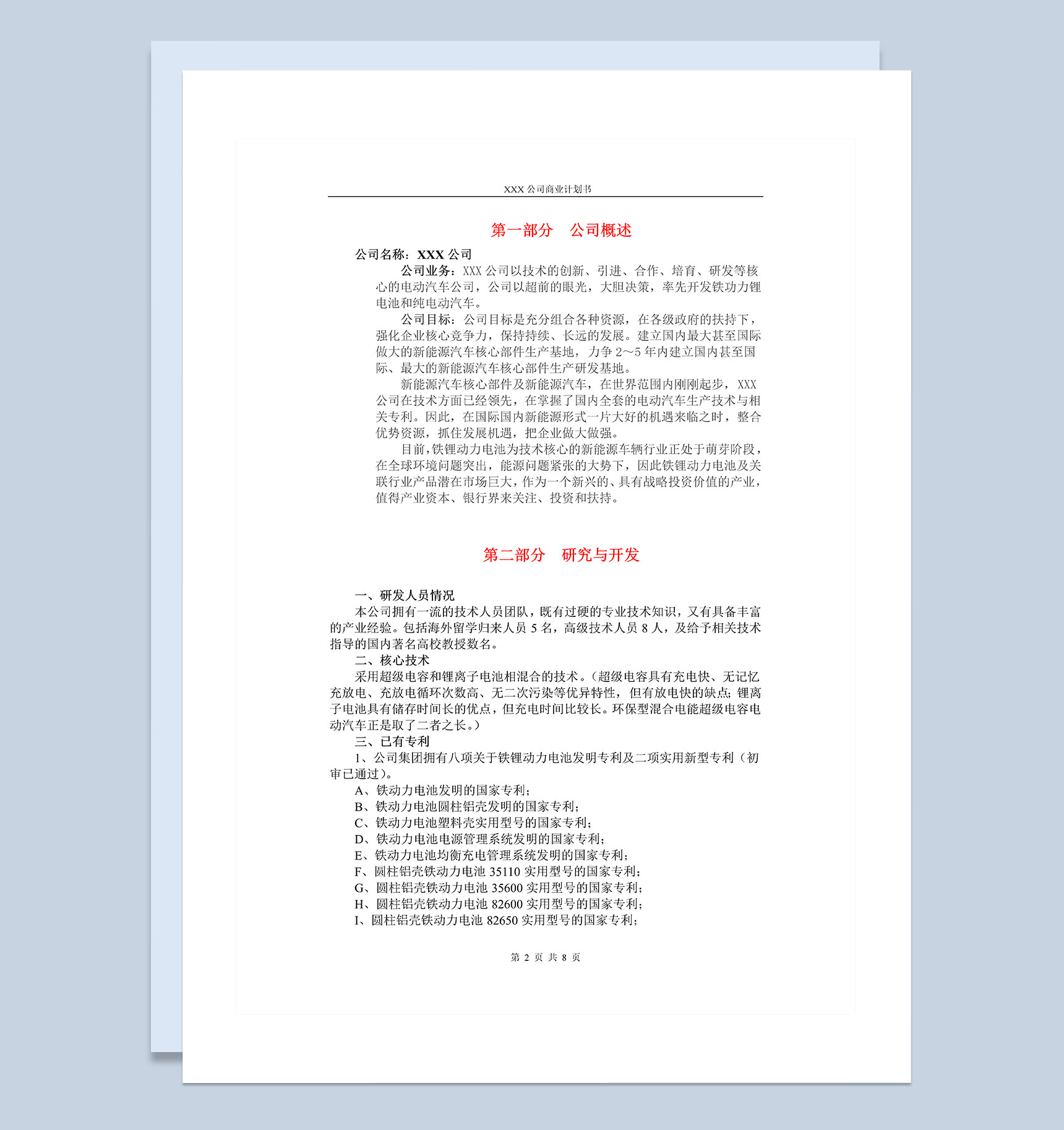 电动汽车行业通用商业计划书Word模板