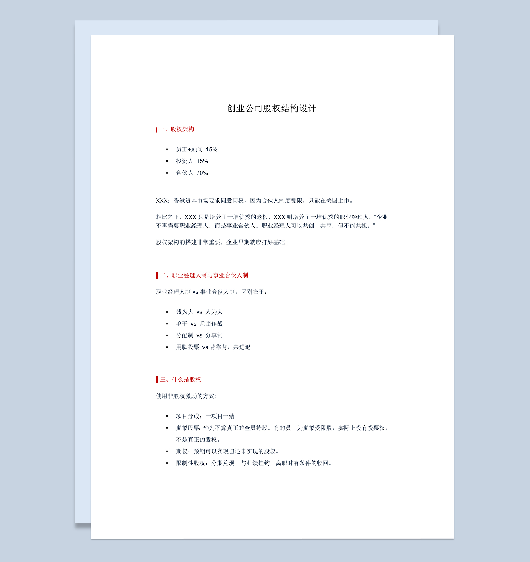 创业公司股权结构设计新公司股权架构设计Word模板