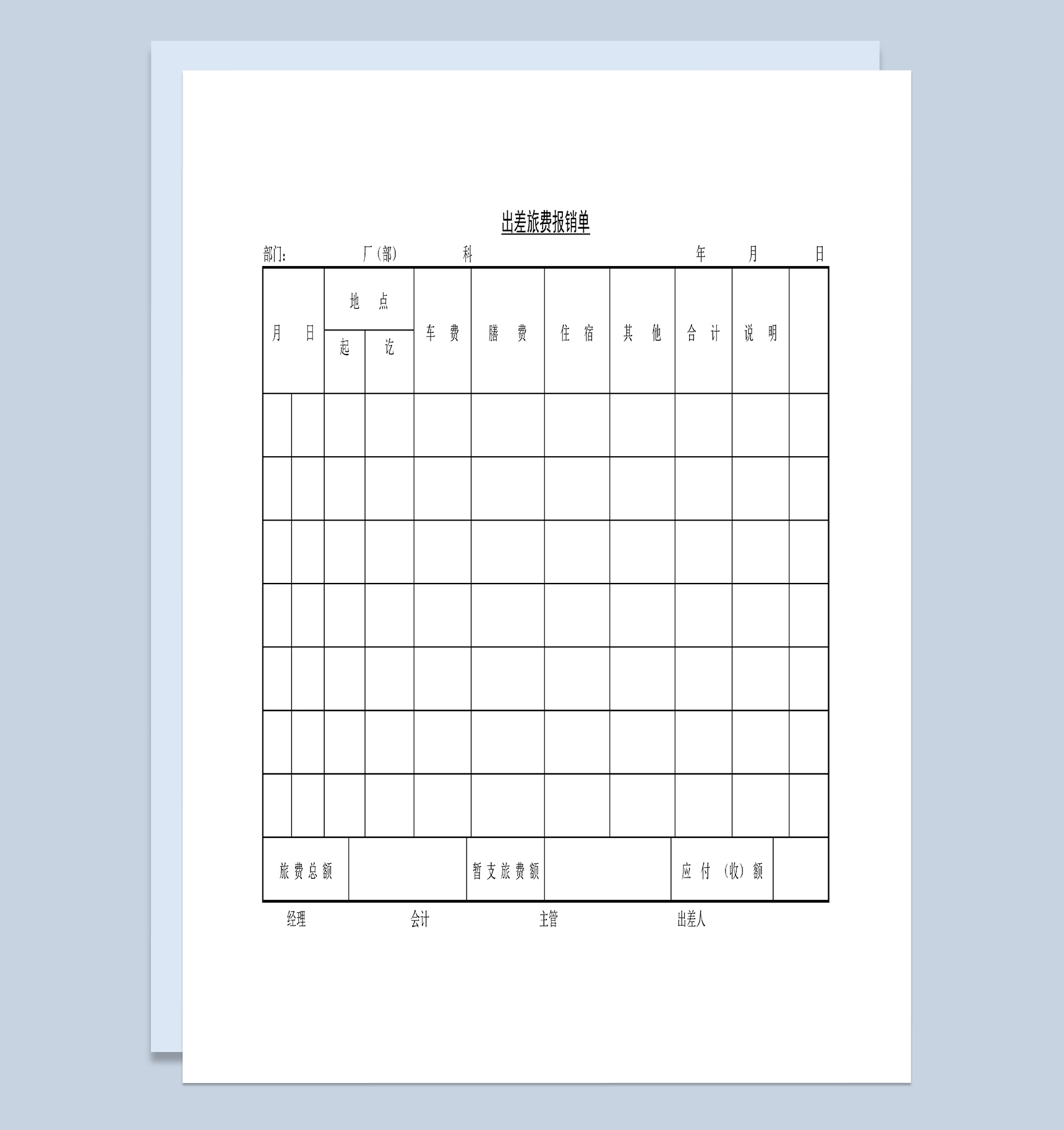 企业公司员工出差旅费报销单Word模板