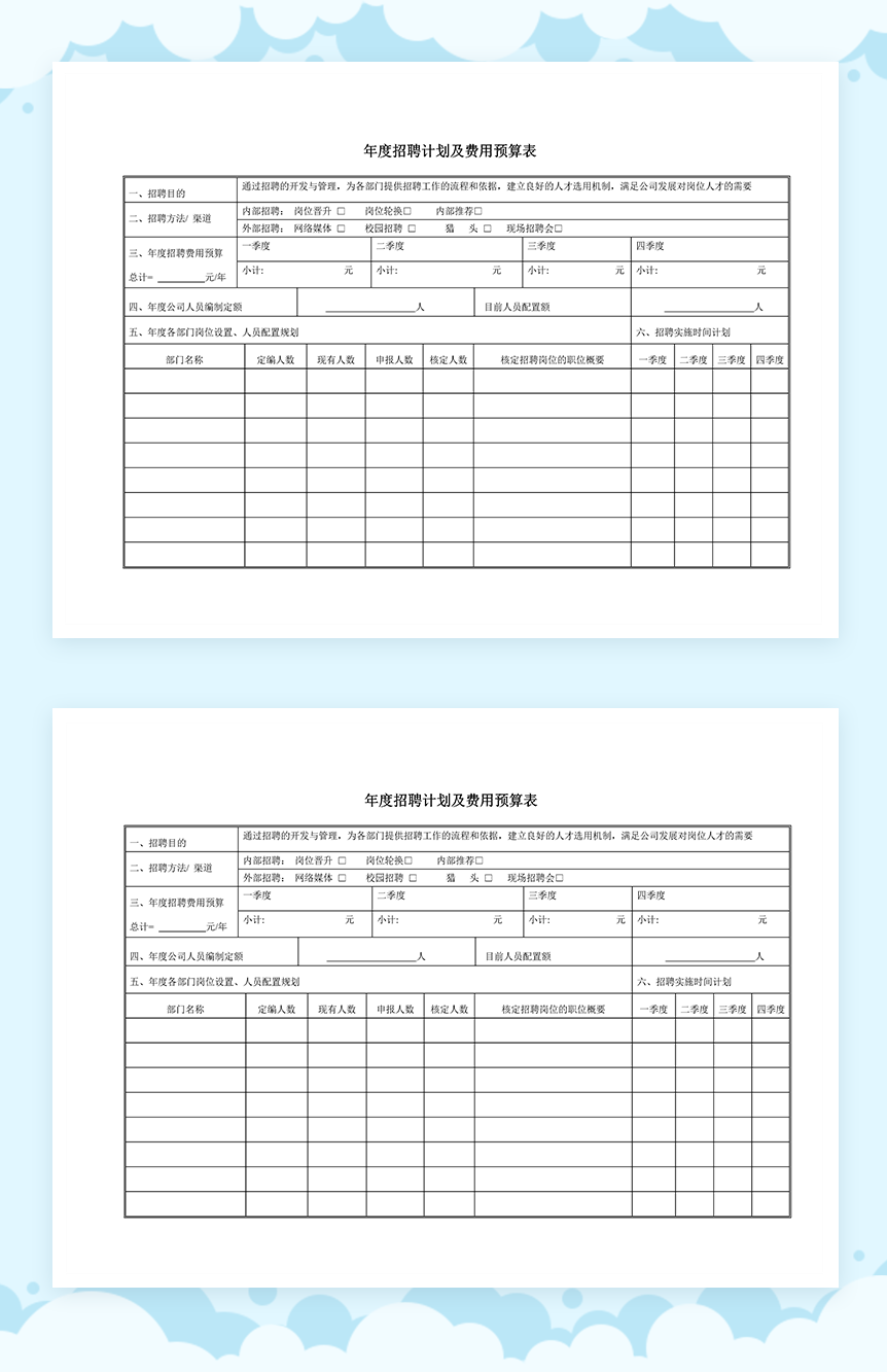 公司年度招聘计划及费用预算表Word模板