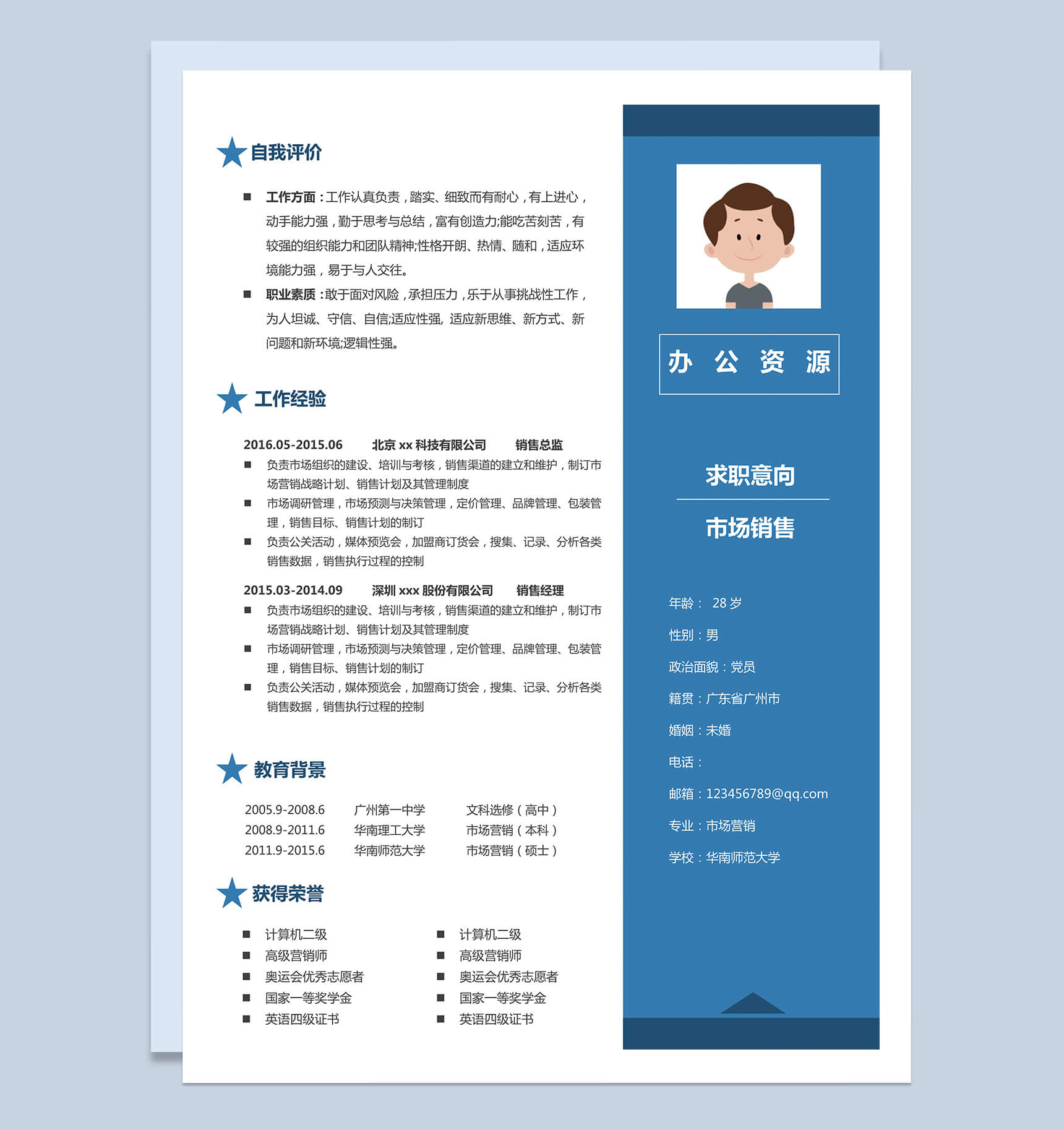 创意活泼个人销售医疗销售求职简历Word模板