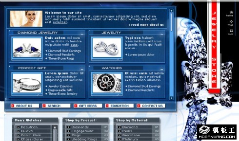 蓝色珠宝首饰手表网页模板