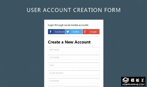 简单账户创建表单网页模板