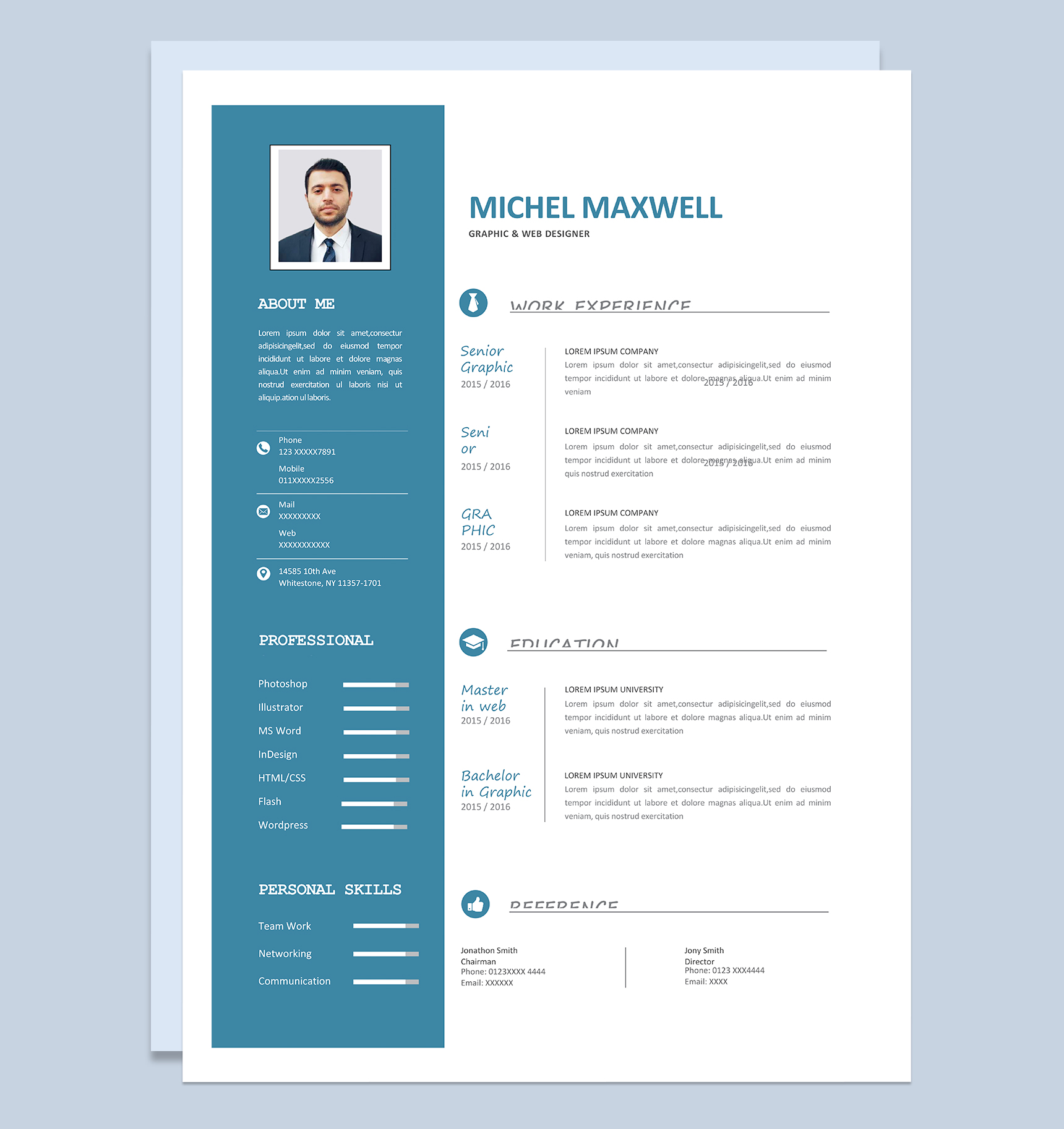 精致大气平面设计师网页设计师个人英文版简历Word模板