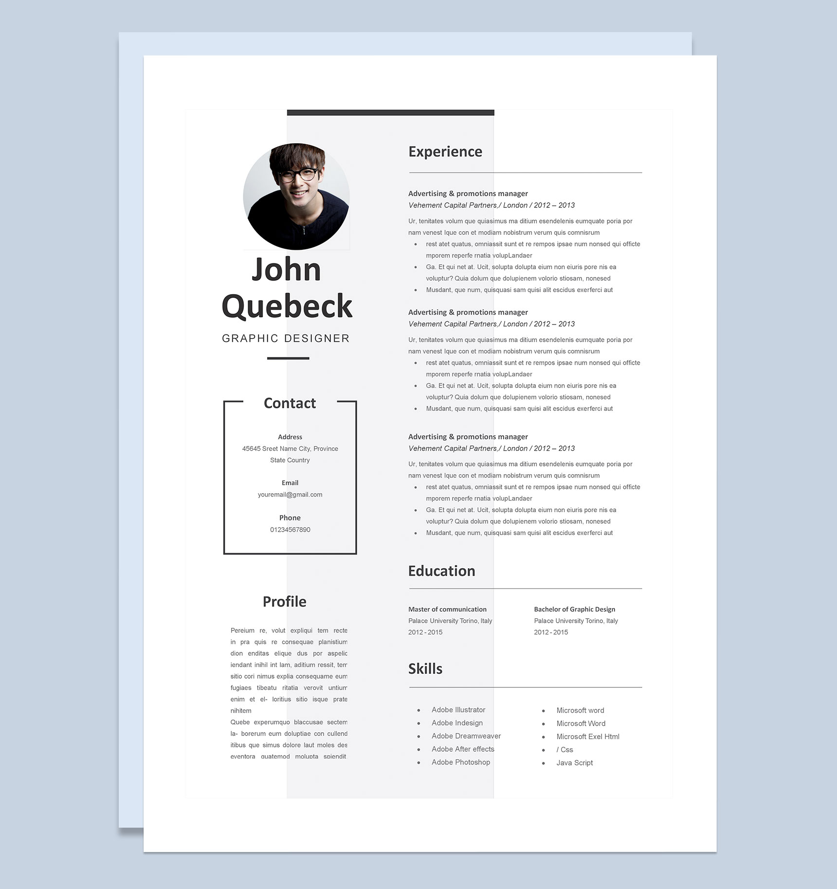 白色欧美风平面设计师通用个人简历Word模板