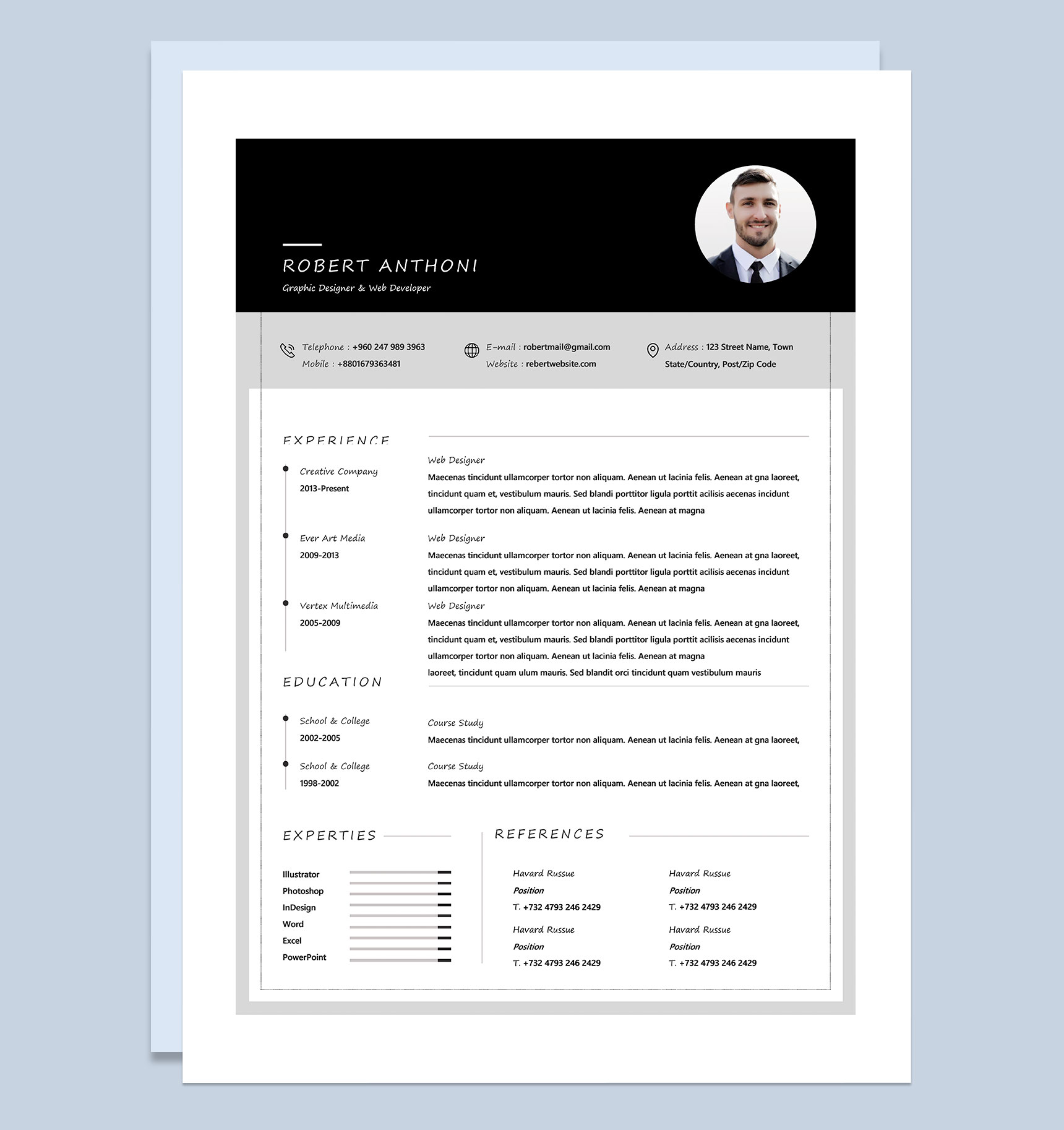 平面设计师和网络开发者通用个人简历自荐信求职简历Word模板