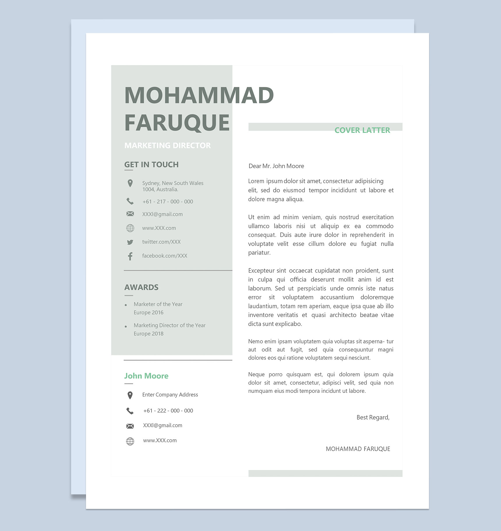 外企营销总监求职通用英文简历Word模板