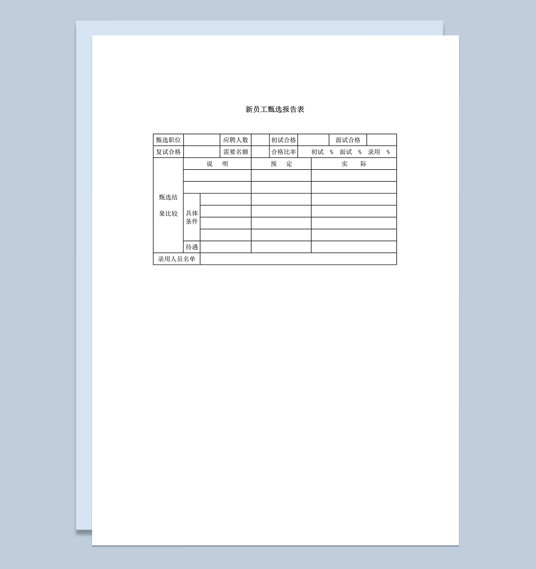 公司人事部员工选拔职工甄选结果报告表word模板