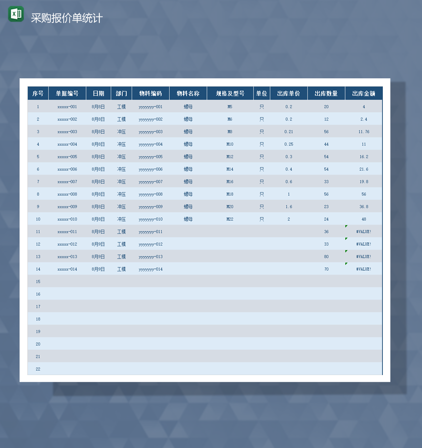 公司产品采购申请条码申请信息报表Excel模板