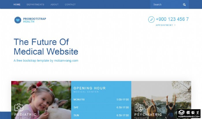 蓝色医疗健康门诊网页模板