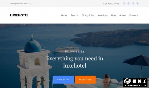 豪华休闲海景酒店展示响应式网站模板