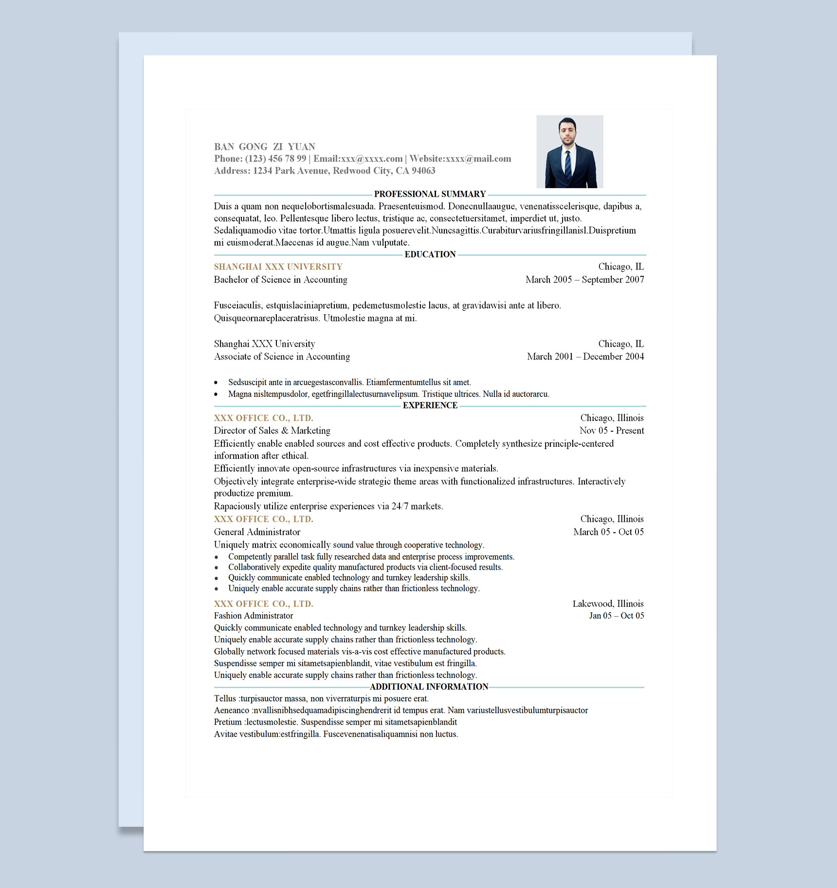 白色极简商务风外企会计师求职通用个人简历英文简历Word模板